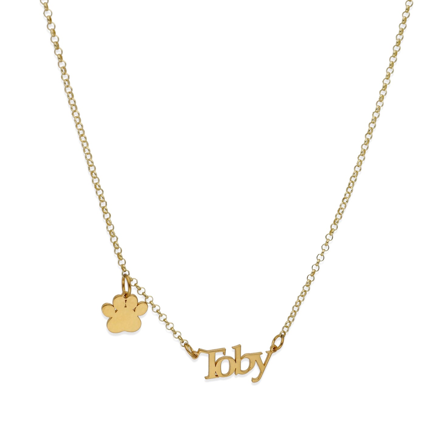 Colgante Toby nombre y huella en Plata de Ley 925 y baño Oro 18k