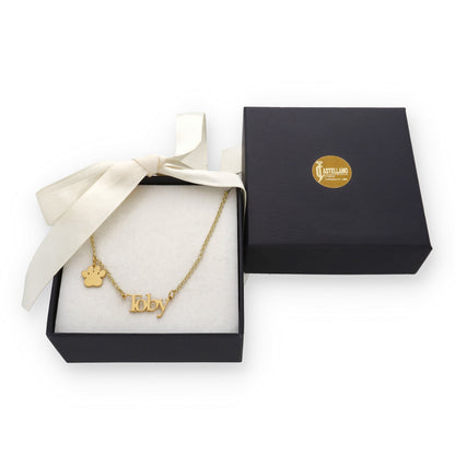 Colgante Toby nombre y huella en Plata de Ley 925 y baño Oro 18k