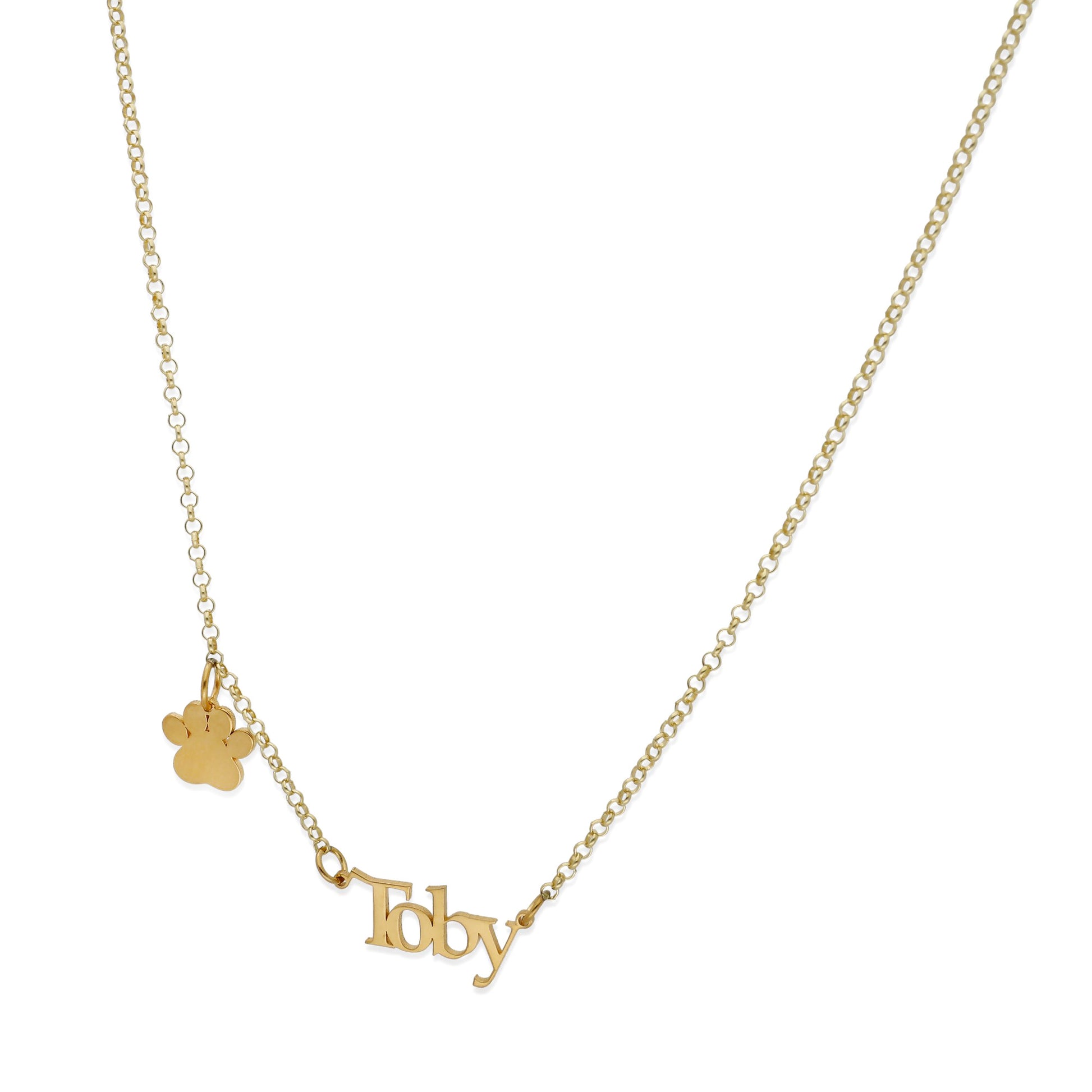 Colgante Toby nombre y huella en Plata de Ley 925 y baño Oro 18k
