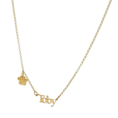 Colgante Toby nombre y huella en Plata de Ley 925 y baño Oro 18k