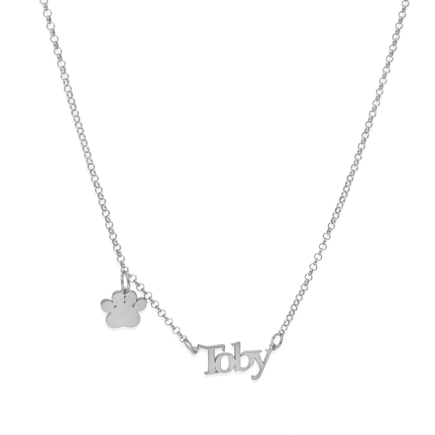 Colgante Toby nombre y huella en Plata de Ley 925 y baño Oro rosa 18k