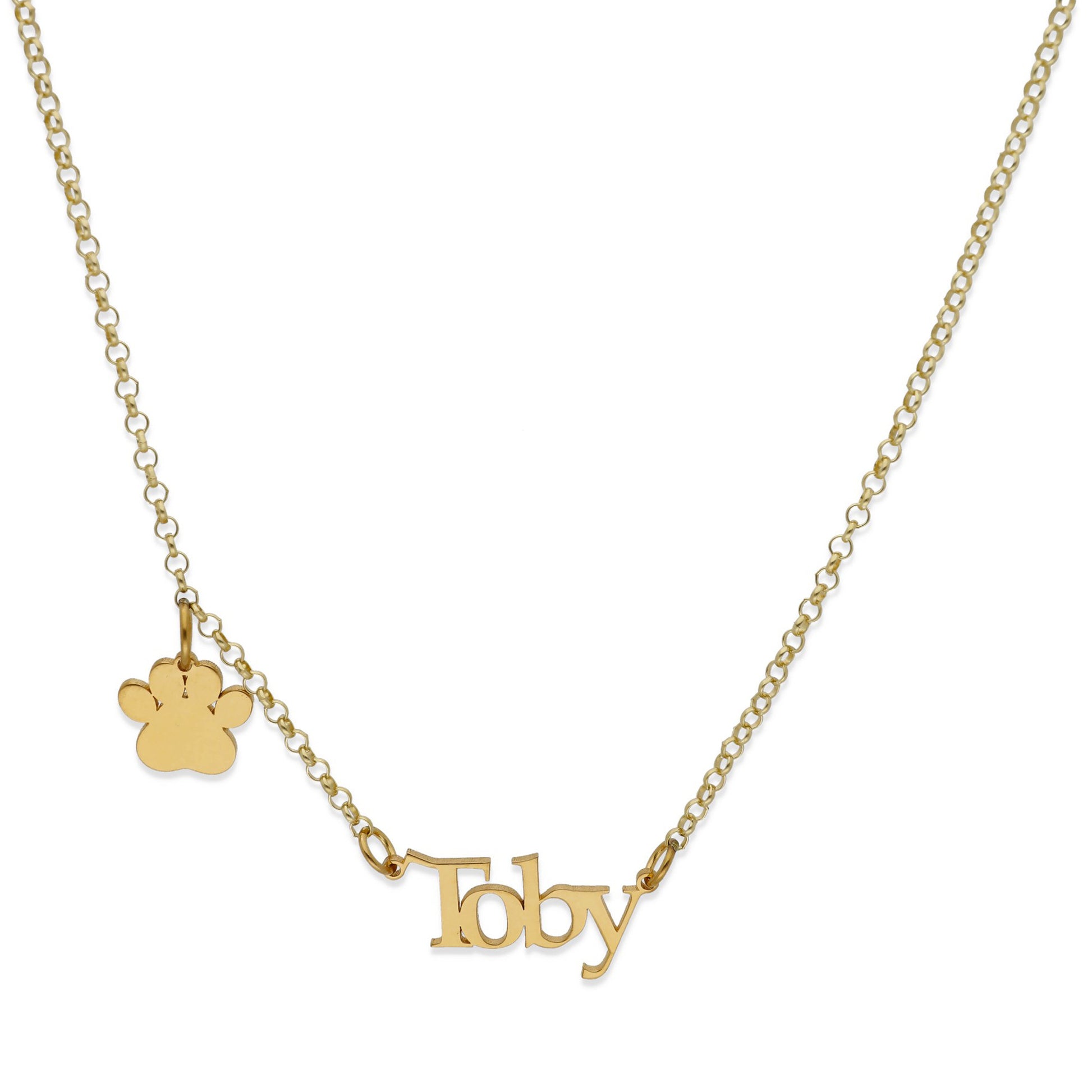 Colgante Toby nombre y huella en Plata de Ley 925 y baño Oro rosa 18k