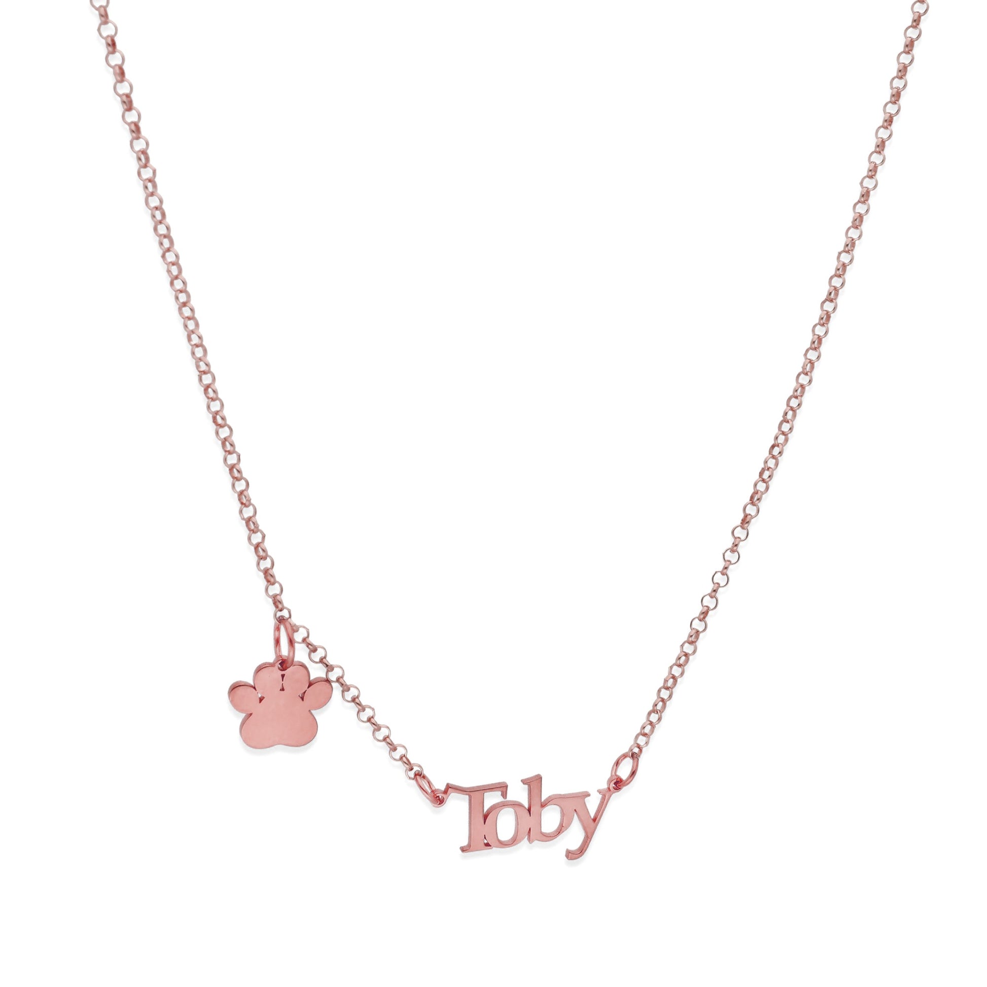 Colgante Toby nombre y huella en Plata de Ley 925 y baño Oro rosa 18k
