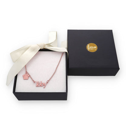 Colgante Toby nombre y huella en Plata de Ley 925 y baño Oro rosa 18k