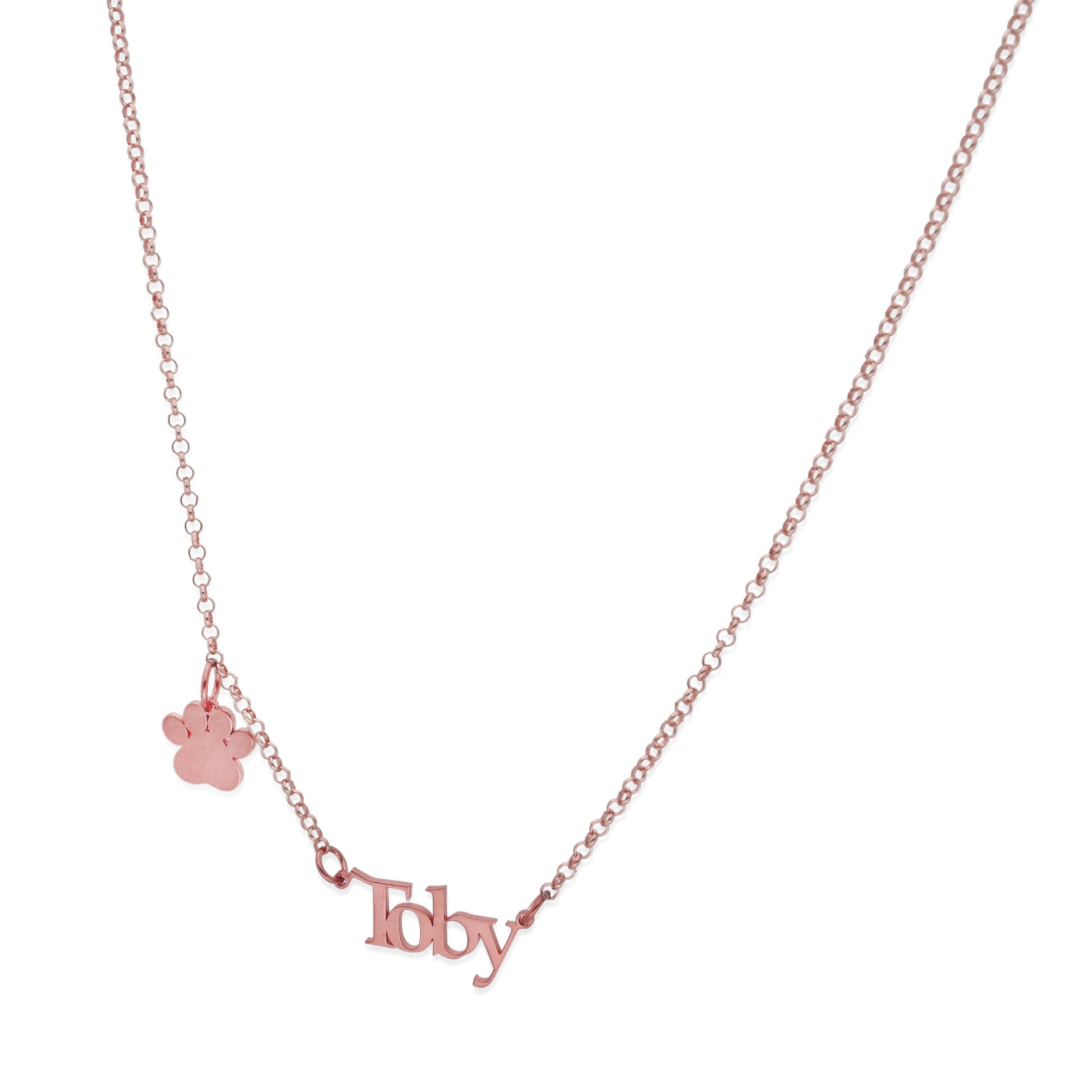 Colgante Toby nombre y huella en Plata de Ley 925 y baño Oro rosa 18k