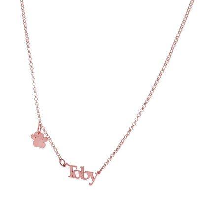 Colgante Toby nombre y huella en Plata de Ley 925 y baño Oro rosa 18k