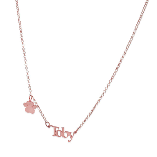 Colgante Toby nombre y huella en Plata de Ley 925 y baño Oro rosa 18k