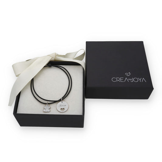 Pulsera Angelito macramé dije con nombre en Plata de Ley 925