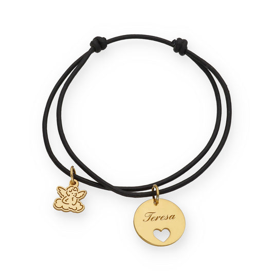 Pulsera Angelito macramé dije con nombre en Plata de Ley 925 y baño Oro 18k