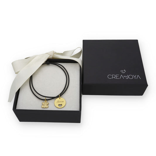 Pulsera Angelito macramé dije con nombre en Plata de Ley 925 y baño Oro 18k