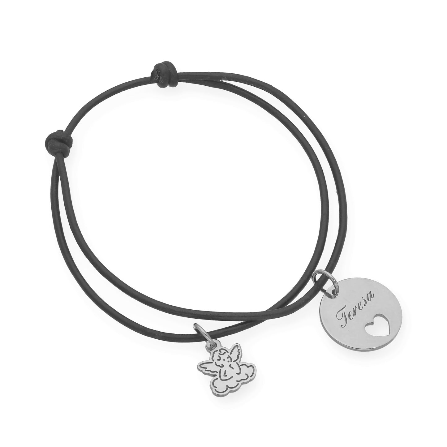 Pulsera Angelito macramé dije con nombre en Plata de Ley 925 y baño Oro rosa 18k