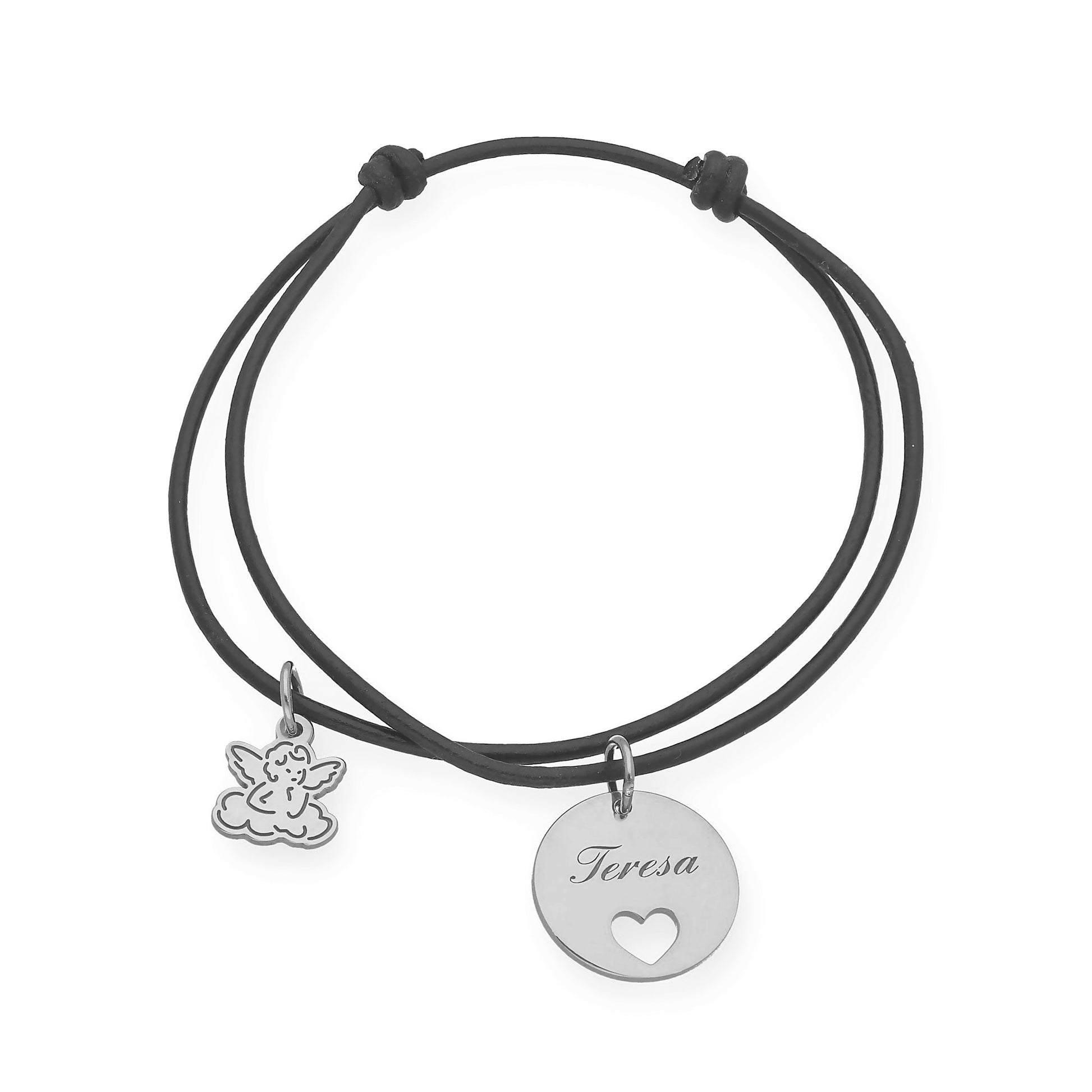 Pulsera Angelito macramé dije con nombre en Plata de Ley 925 y baño Oro rosa 18k