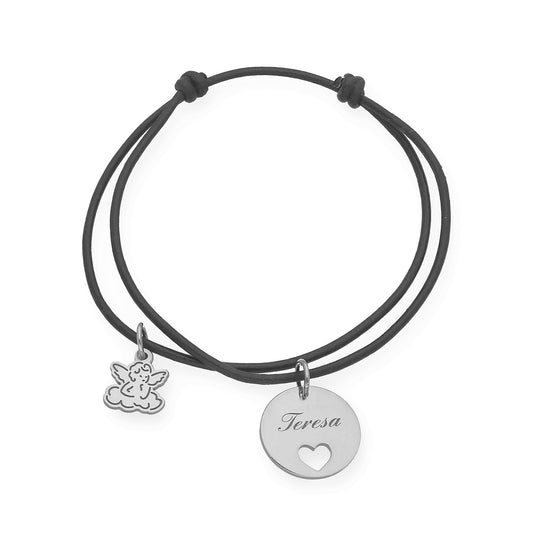 Pulsera Angelito macramé dije con nombre en Plata de Ley 925 y baño Oro rosa 18k