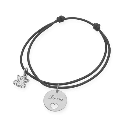 Pulsera Angelito macramé dije con nombre en Plata de Ley 925 y baño Oro rosa 18k