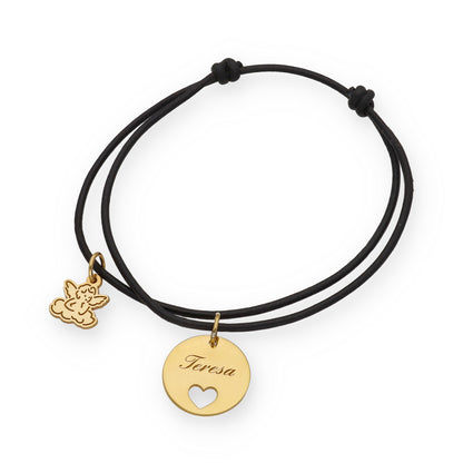 Pulsera Angelito macramé dije con nombre en Plata de Ley 925 y baño Oro rosa 18k