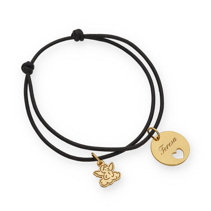 Pulsera Angelito macramé dije con nombre en Plata de Ley 925 y baño Oro rosa 18k