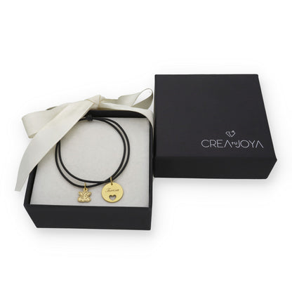 Pulsera Angelito macramé dije con nombre en Plata de Ley 925 y baño Oro rosa 18k