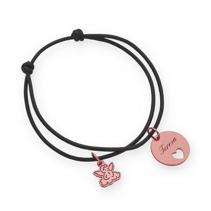 Pulsera Angelito macramé dije con nombre en Plata de Ley 925 y baño Oro rosa 18k