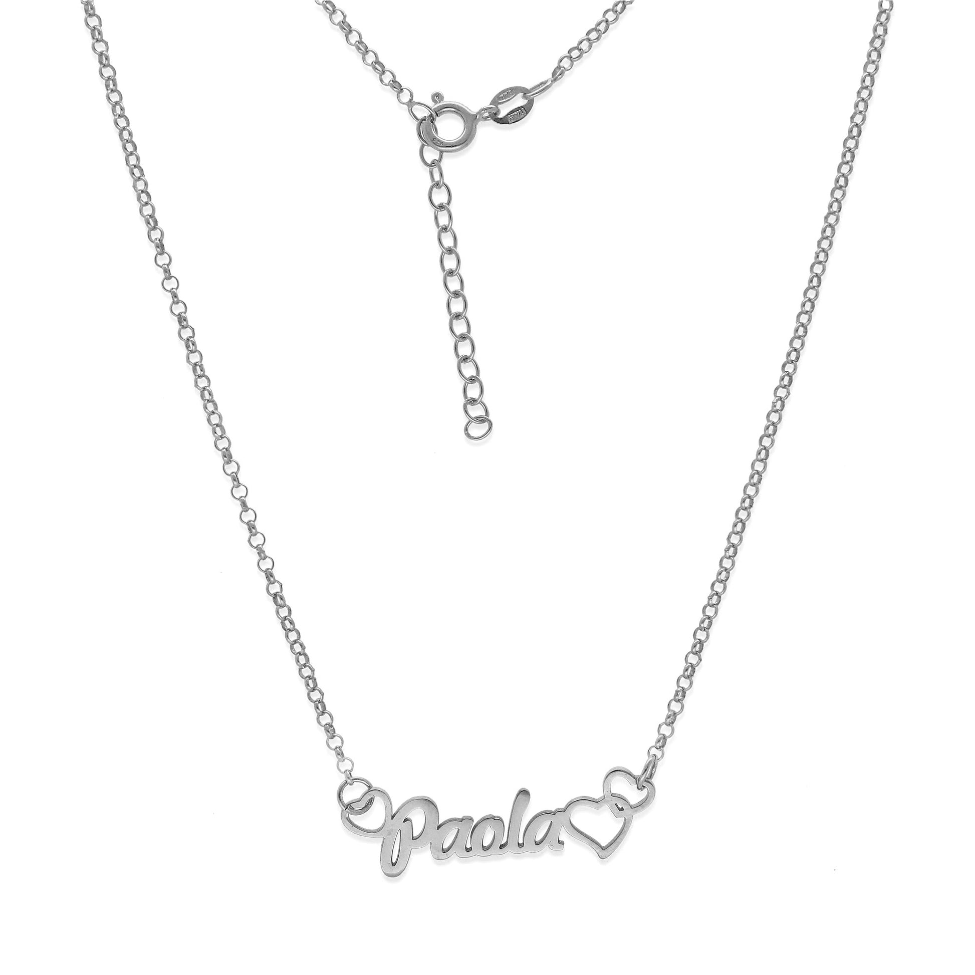 Colgante Nombre con Corazones Nusa en Plata de Ley 925