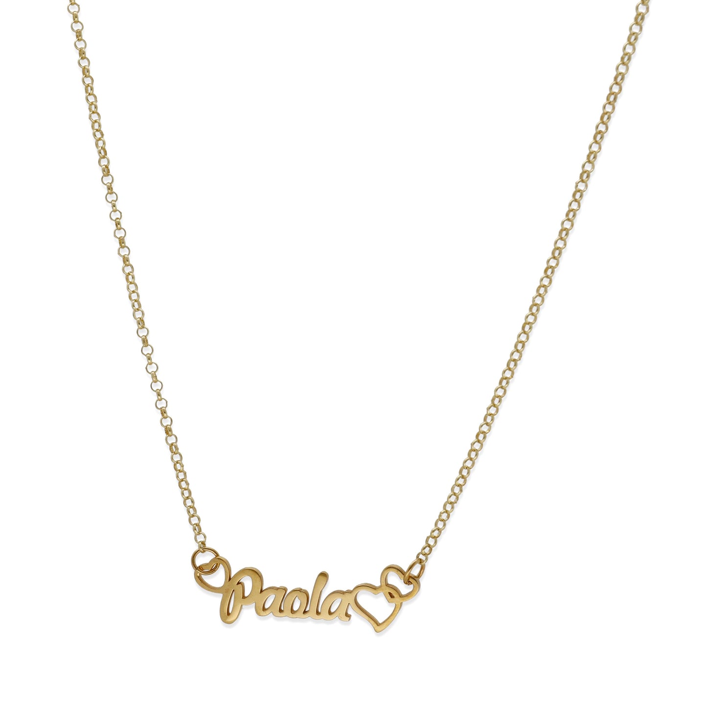 Colgante Nombre con Corazones Nusa en Plata de Ley 925 y Baño Oro 18k