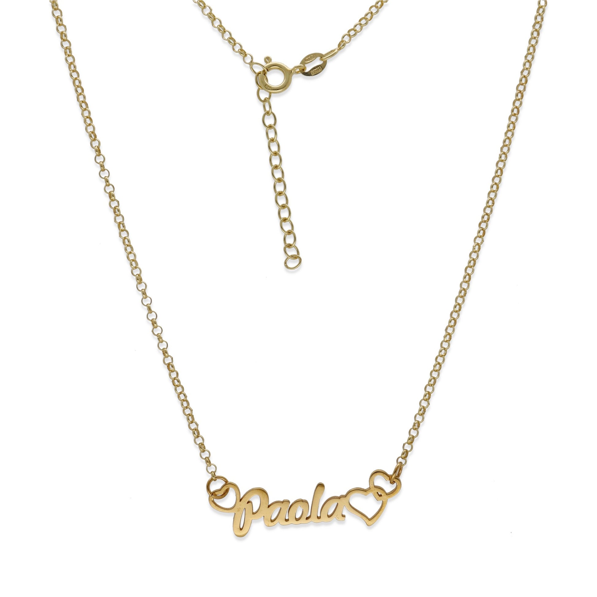 Colgante Nombre con Corazones Nusa en Plata de Ley 925 y Baño Oro 18k