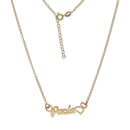 Colgante Nombre con Corazones Nusa en Plata de Ley 925 y Baño Oro 18k