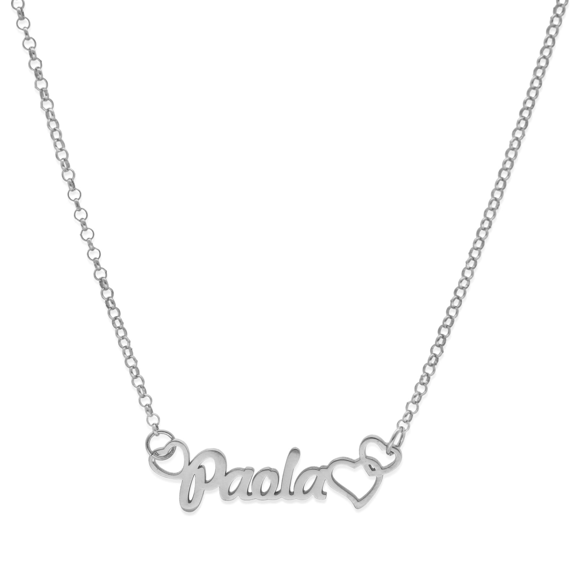 Colgante Nombre con Corazones Nusa en Plata de Ley 925 y baño Oro rosa 18k