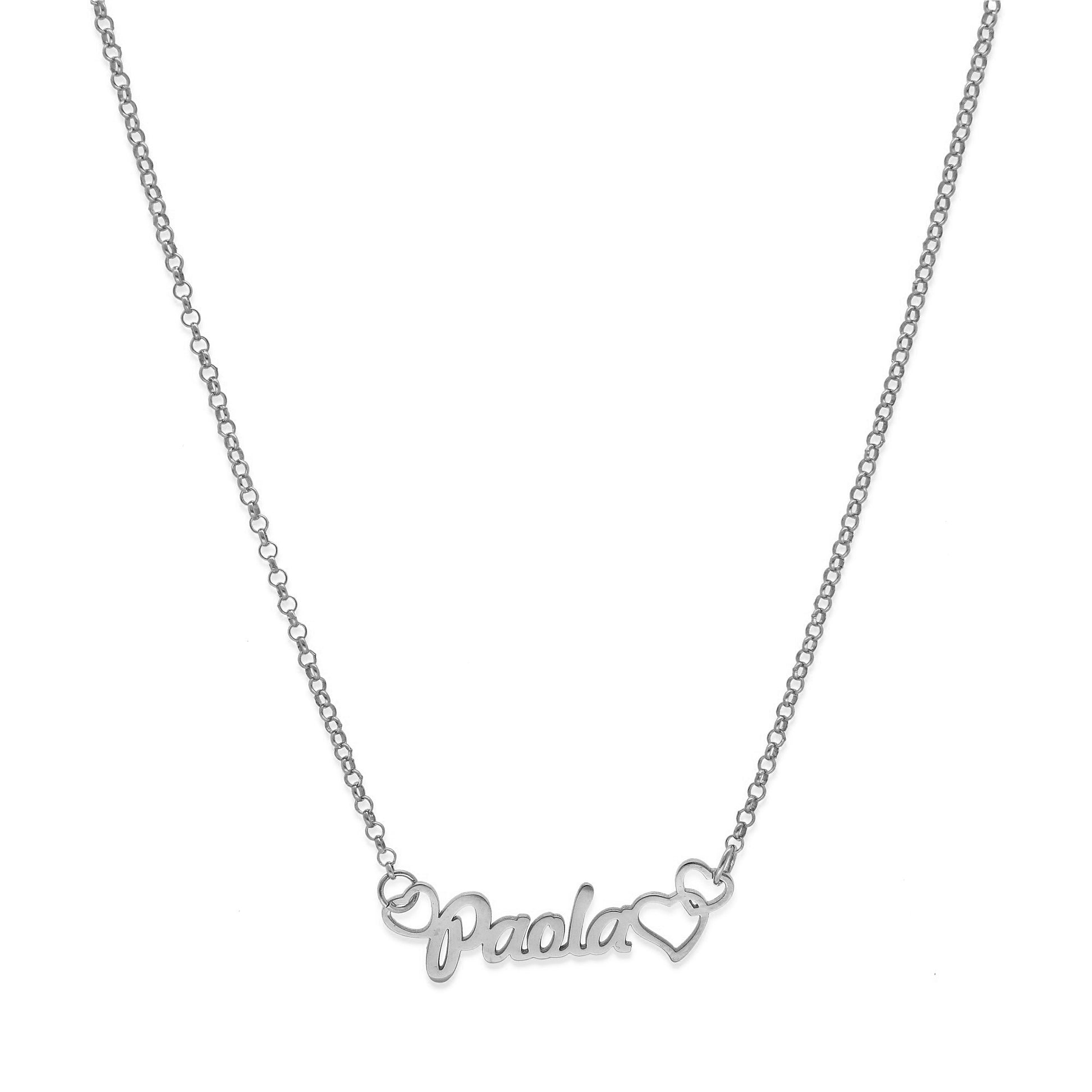 Colgante Nombre con Corazones Nusa en Plata de Ley 925 y baño Oro rosa 18k