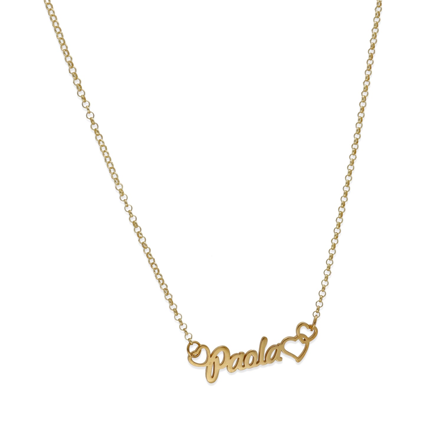 Colgante Nombre con Corazones Nusa en Plata de Ley 925 y baño Oro rosa 18k