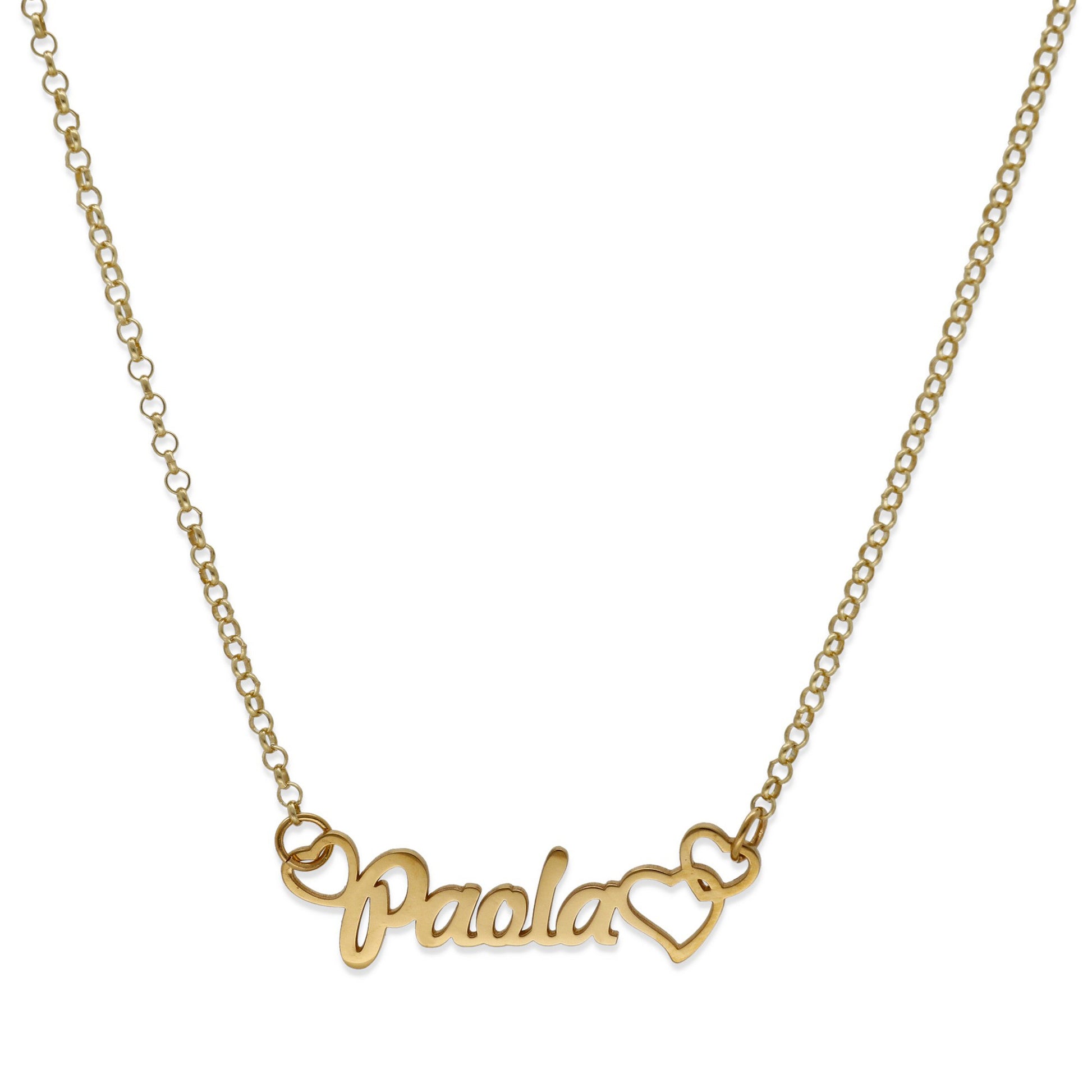 Colgante Nombre con Corazones Nusa en Plata de Ley 925 y baño Oro rosa 18k