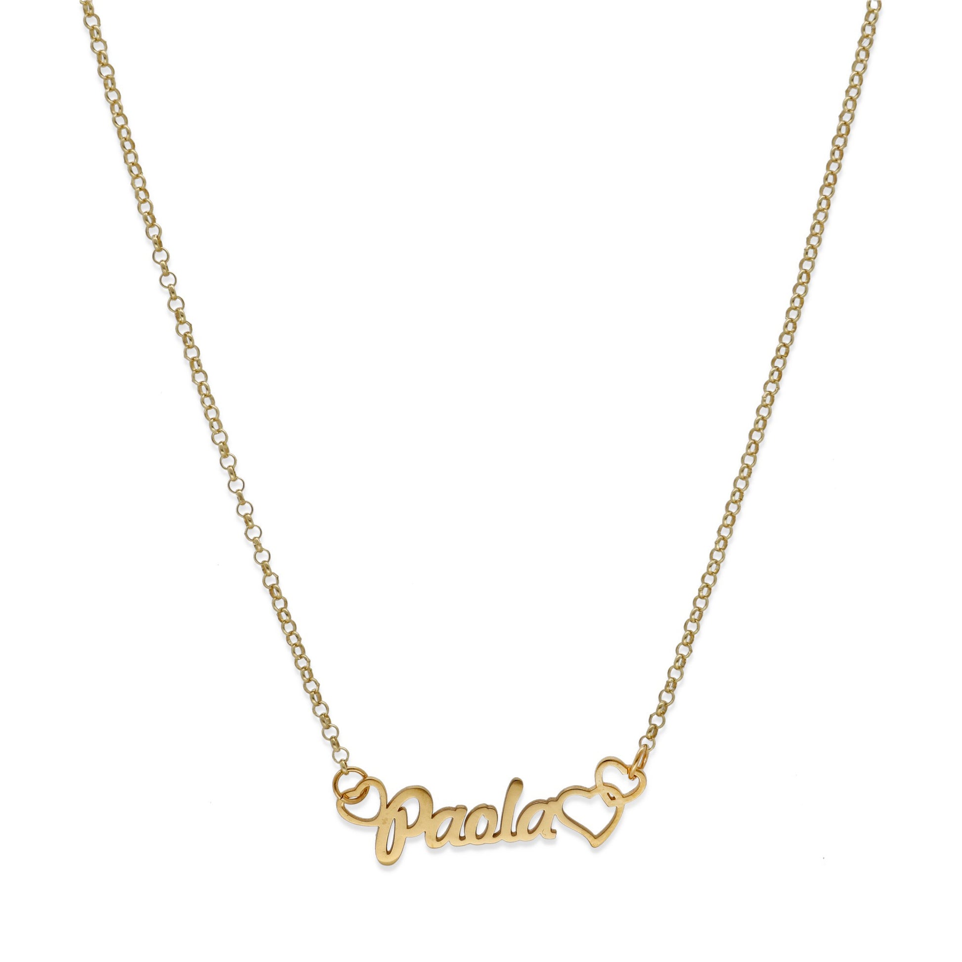 Colgante Nombre con Corazones Nusa en Plata de Ley 925 y baño Oro rosa 18k