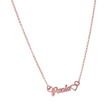 Colgante Nombre con Corazones Nusa en Plata de Ley 925 y baño Oro rosa 18k