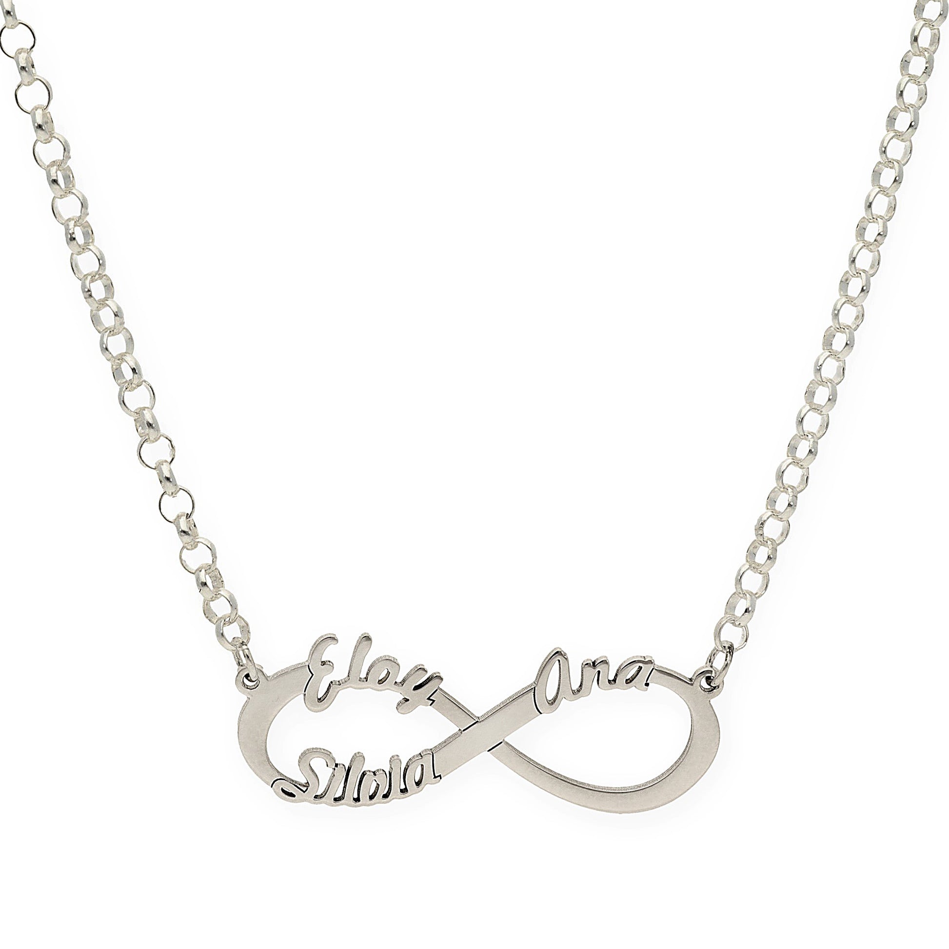 Colgante Infinito con Nombres de Plata 925 y baño Oro 18k