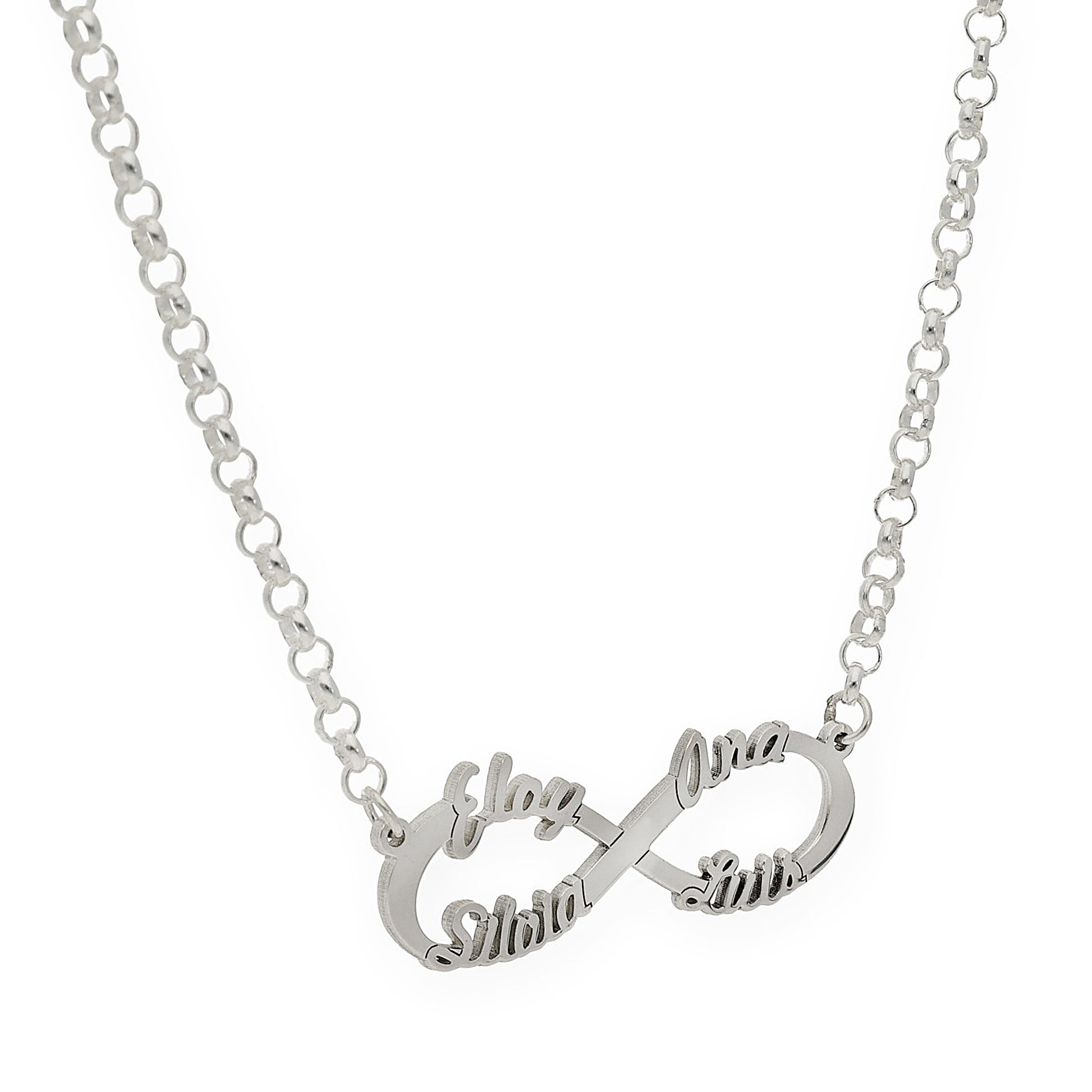 Colgante Infinito con Nombres de Plata 925 y baño Oro 18k