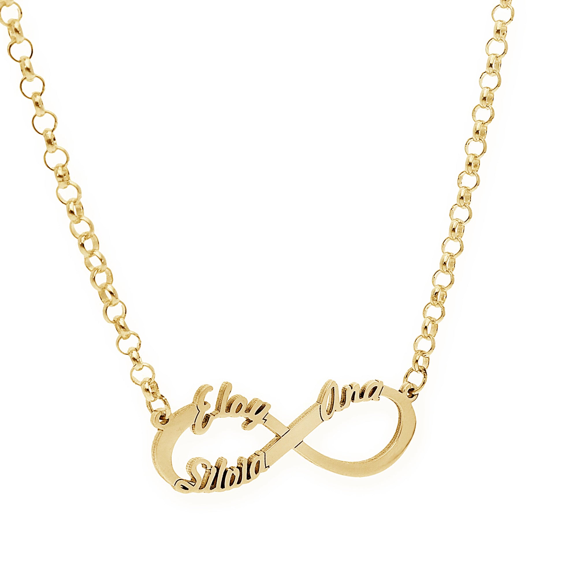 Colgante Infinito con Nombres de Plata 925 y baño Oro 18k