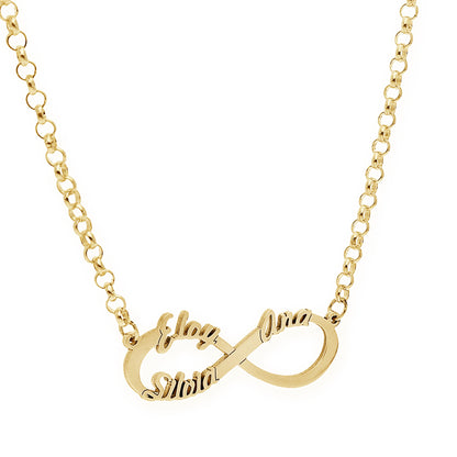 Colgante Infinito con Nombres de Plata 925 y baño Oro 18k