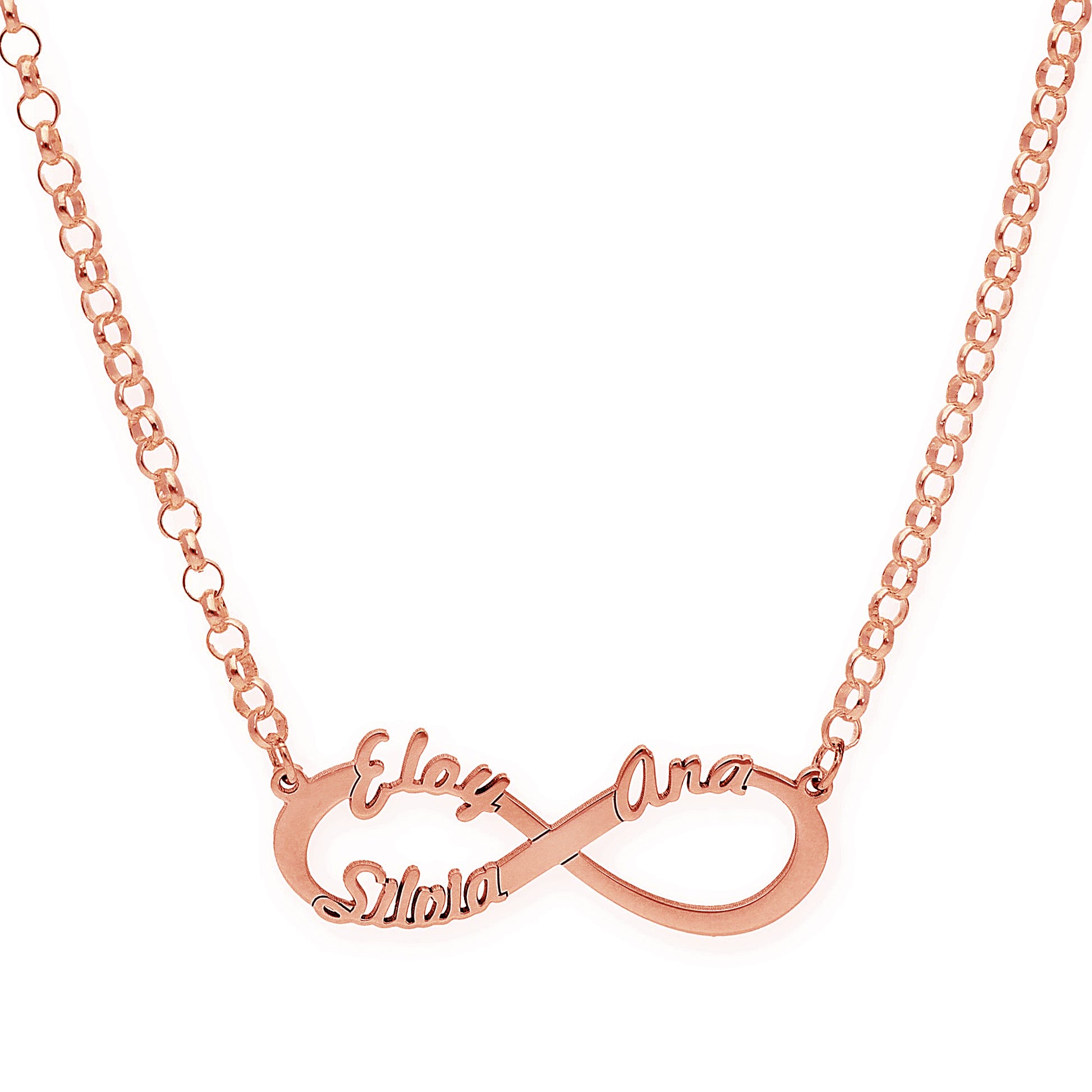 Colgante Infinito con Nombres de Plata 925 y baño Oro 18k