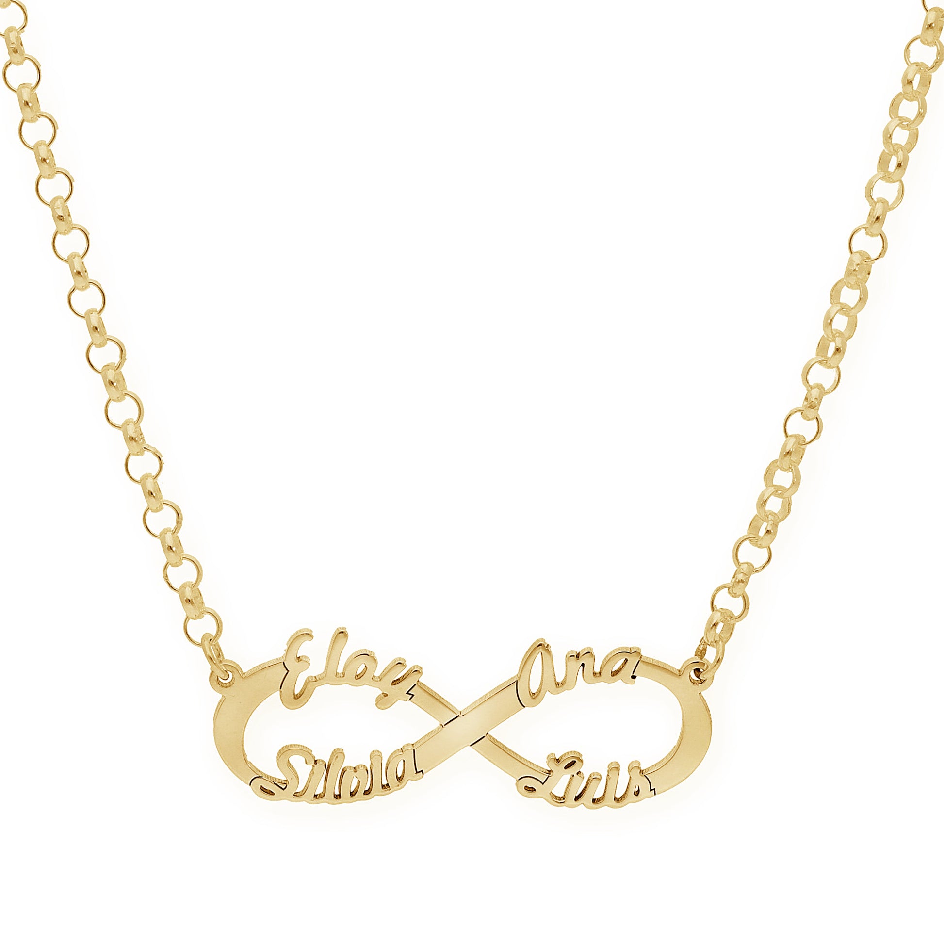 Colgante Infinito con Nombres de Plata 925 y baño Oro 18k