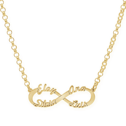 Colgante Infinito con Nombres de Plata 925 y baño Oro 18k