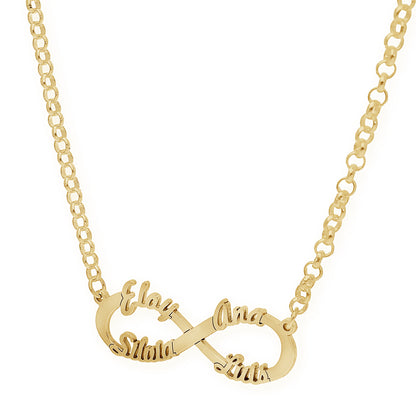 Colgante Infinito con Nombres de Plata 925 y baño Oro 18k