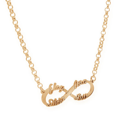 Colgante Infinito con Nombres de Plata 925 y baño Oro 18k