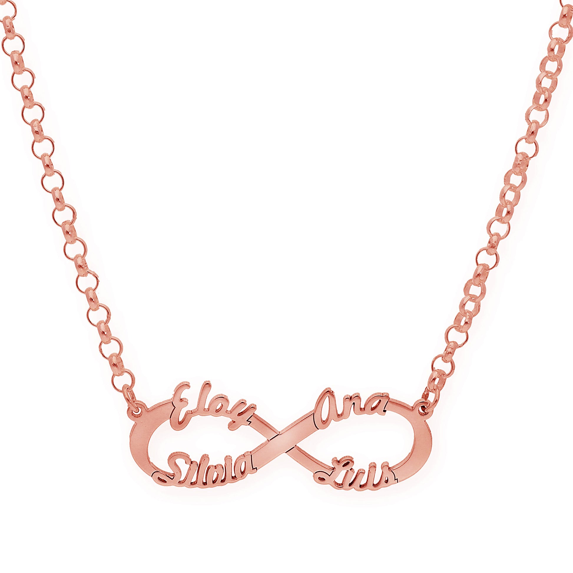 Colgante Infinito con Nombres de Plata 925 y baño Oro 18k