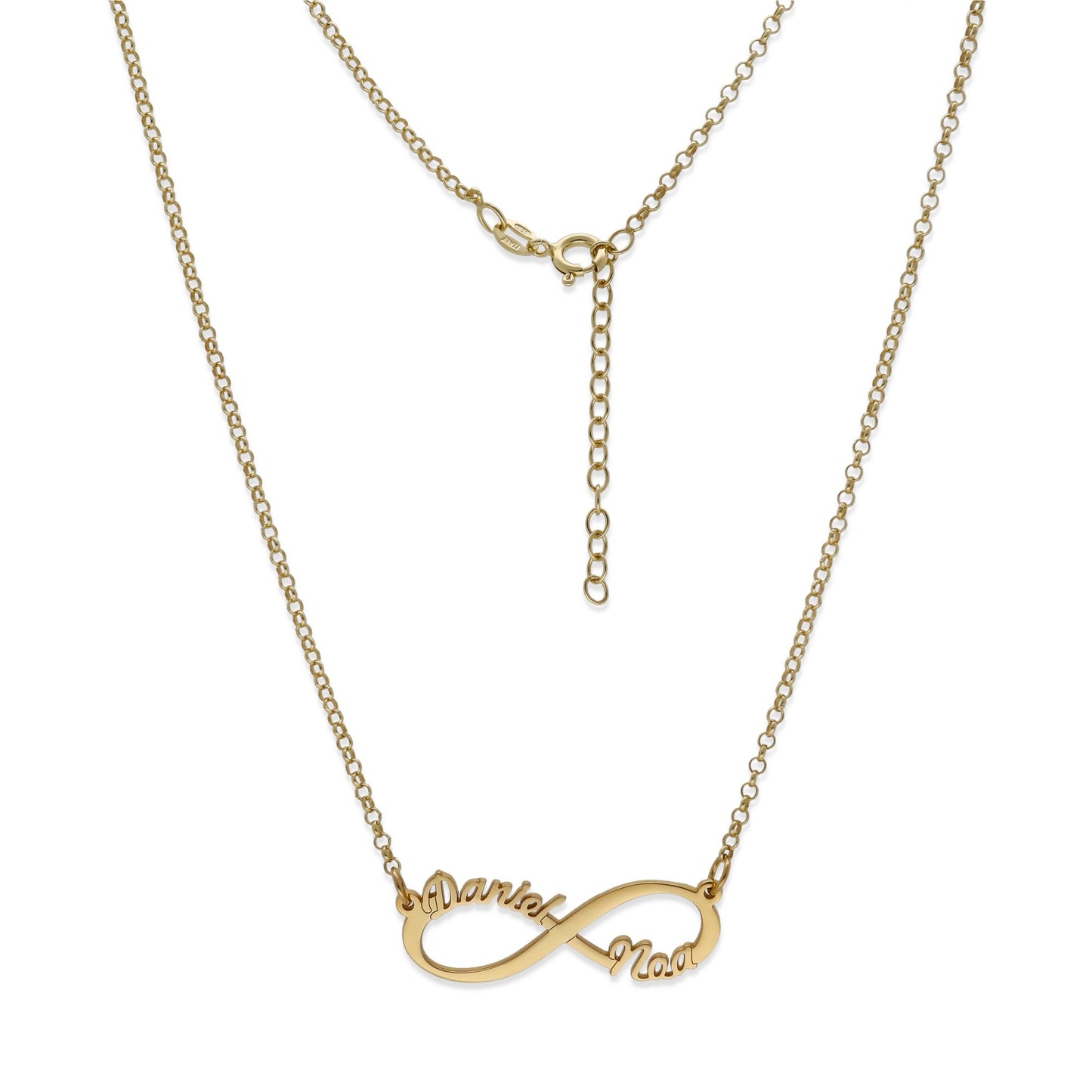 Colgante Infinito con Nombres de Plata 925 y baño Oro 18k