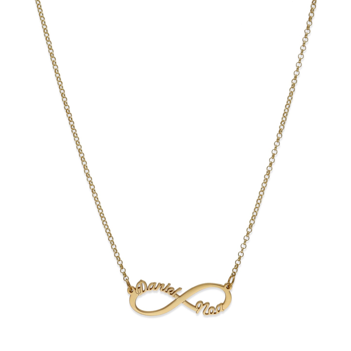 Colgante Infinito con Nombres de Plata 925 y baño Oro 18k