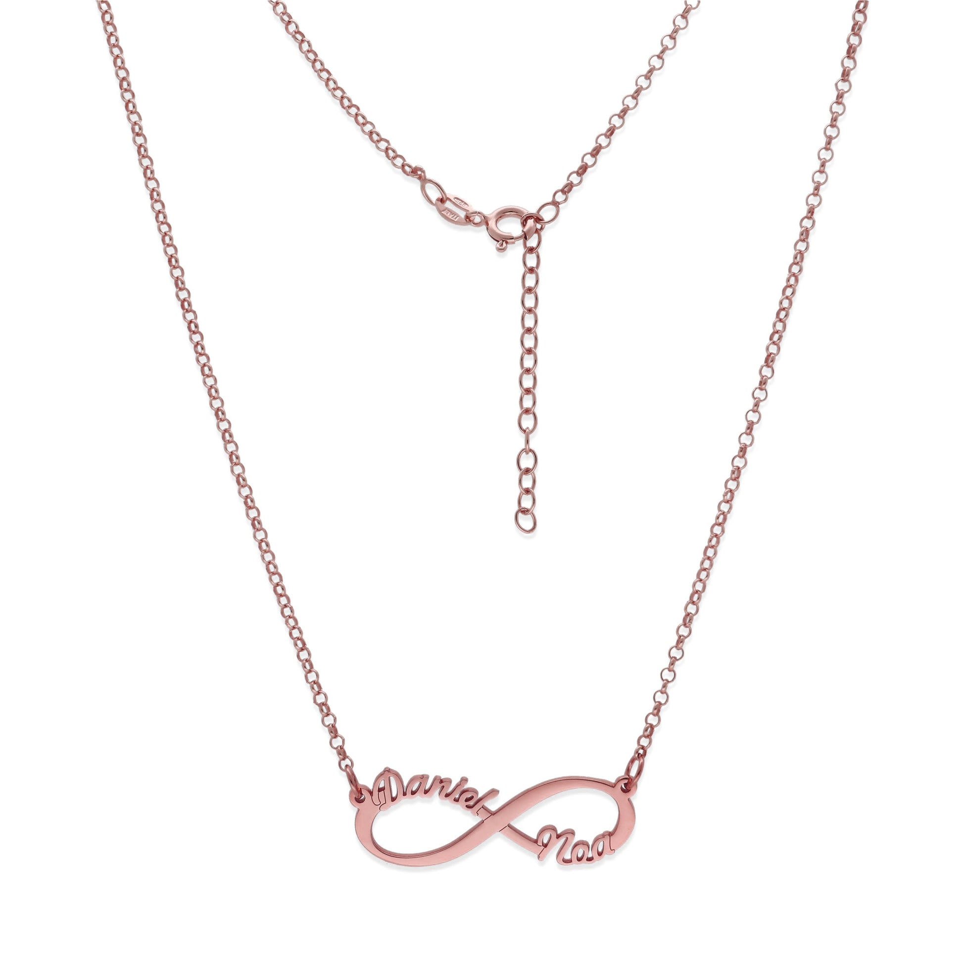 Colgante Infinito con Nombres de Plata 925 y baño Oro 18k