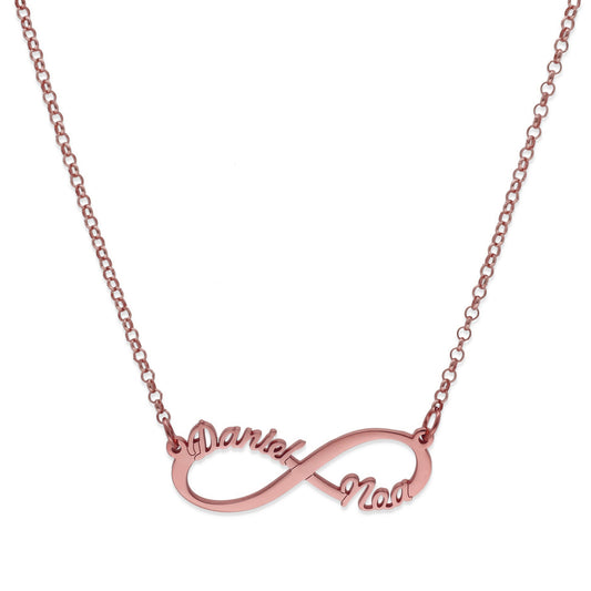 Colgante Infinito con Nombres de Plata 925 y baño Oro rosa 18k