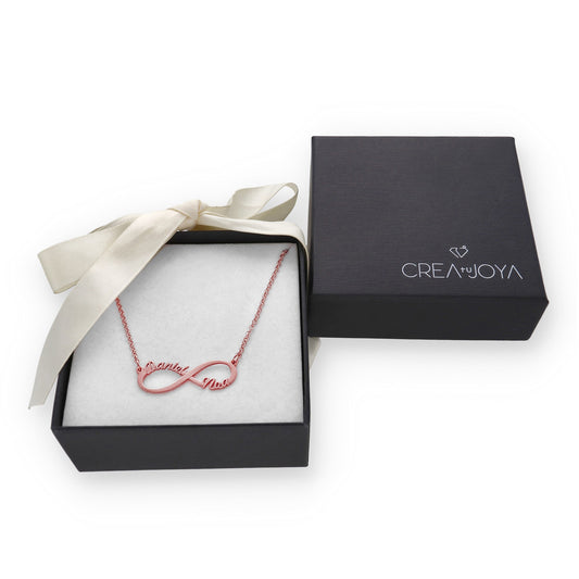 Colgante Infinito con Nombres de Plata 925 y baño Oro rosa 18k