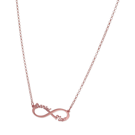 Colgante Infinito con Nombres de Plata 925 y baño Oro rosa 18k