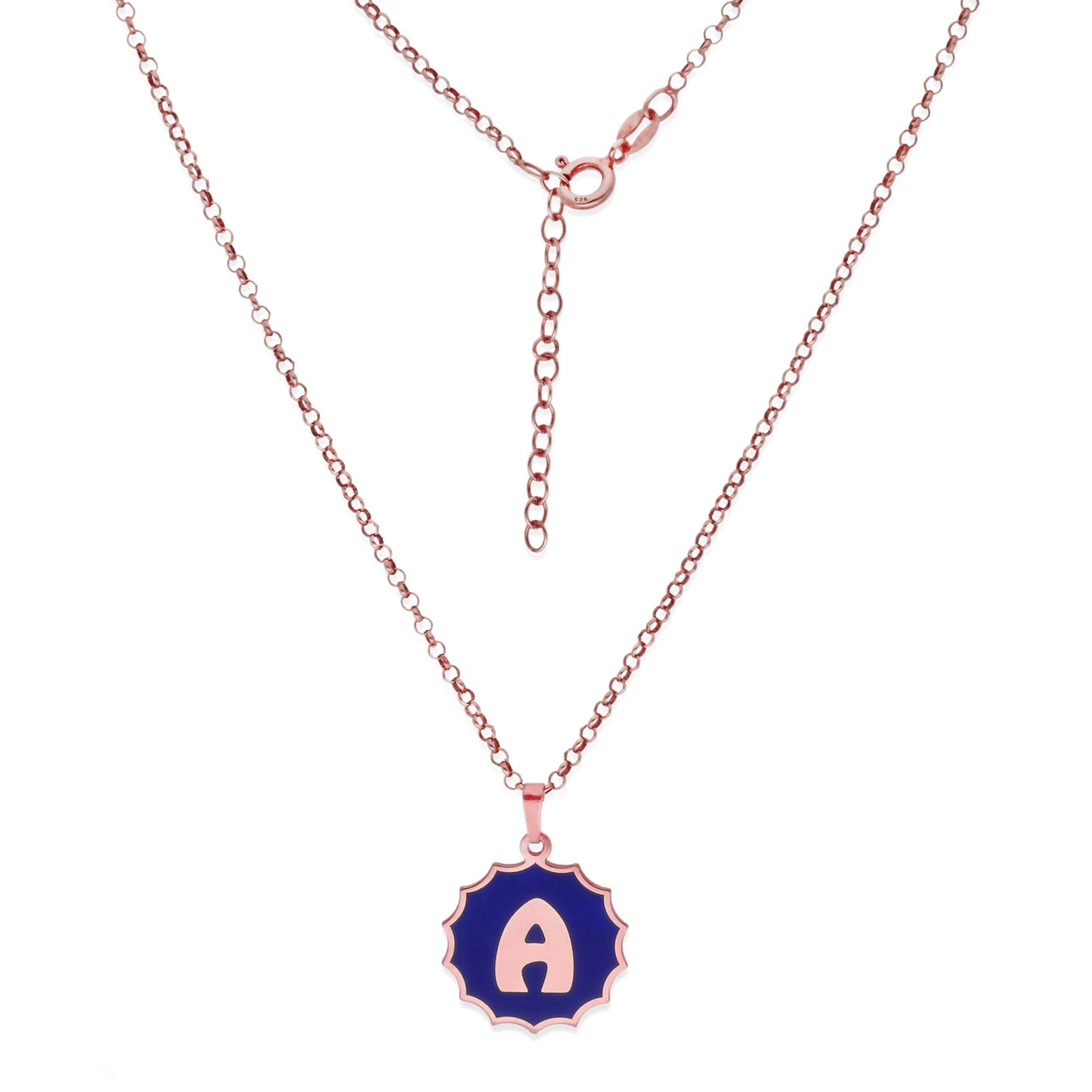 Colgante Alba en color e Inicial en Plata de ley 925 y baño Oro rosa 18k