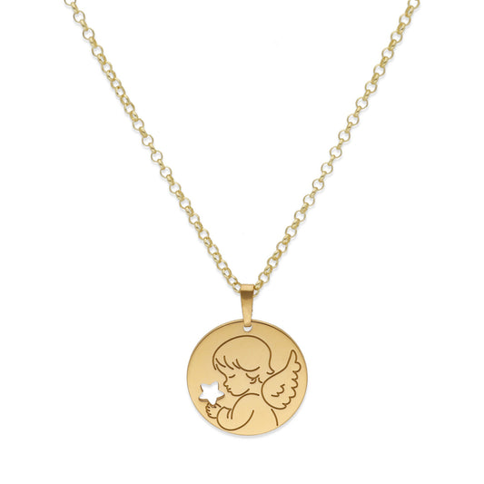 Colgante Angelito Comunión en Plata de Ley 925 y baño Oro 18k